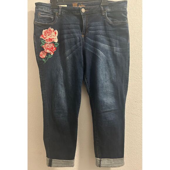 Kut from the Kloth Jeans Womens 14‎ Blue Embroidered Flowers Stretch Denim - Picture 1 of 9